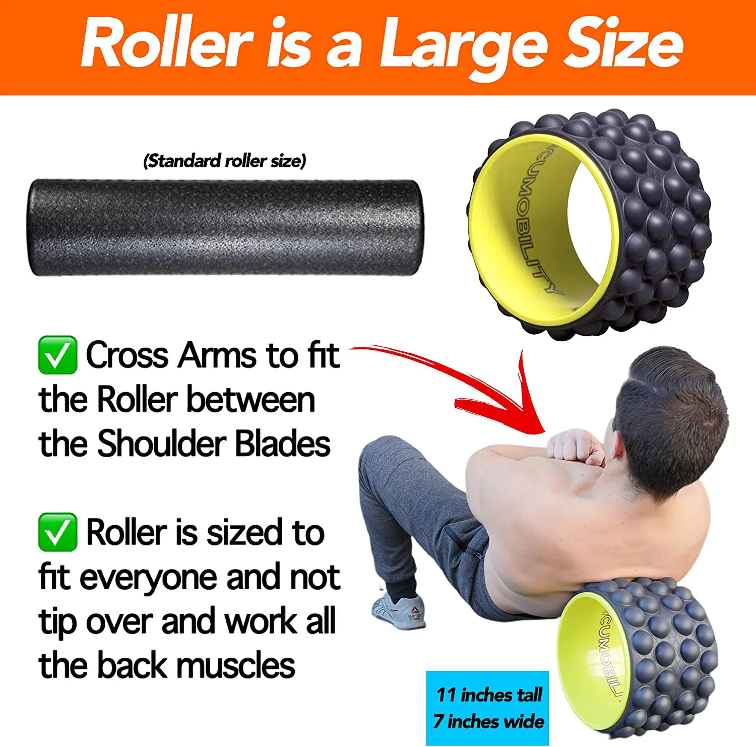 The Ultimate Back Roller : Acumobility, myofascial Release, Trigger Point, Yoga Wheel, Foam Roller, Back Pain, Yoga Wheel for Back Pain, Back Massager, deep Tissue, Massage, Exercise, Mobility