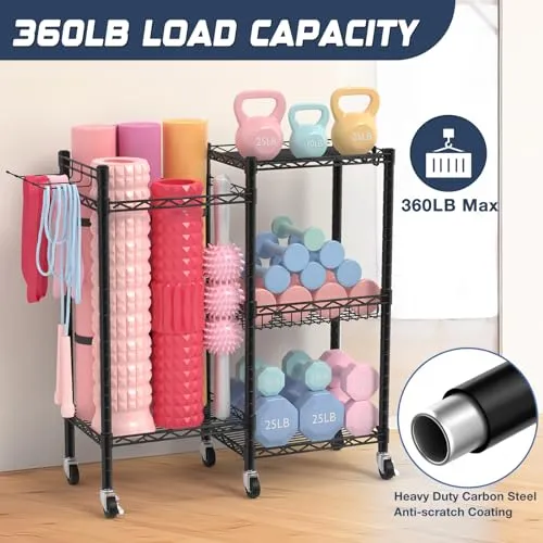 Yoga Mat Storage Rack, 350 LB Load Dumbbell Rack, Height Adjustable Home Gym Storage Weight Rack for Dumbbells Kettlebells Yoga Mat Yoga Ball