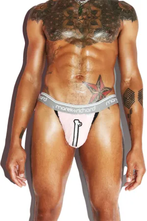 Zipper Patch Fuzzy Jockstrap- Pink