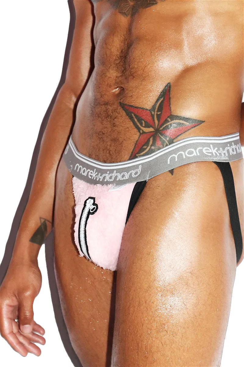 Zipper Patch Fuzzy Jockstrap- Pink